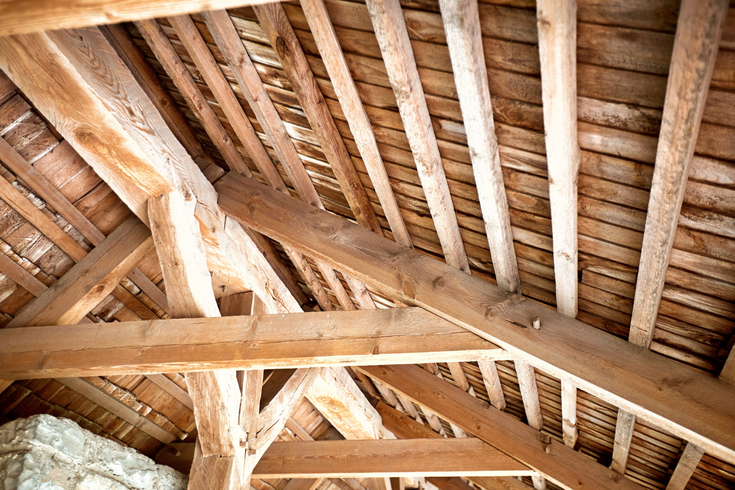 Wooden roof frame in an old house in the countryside.